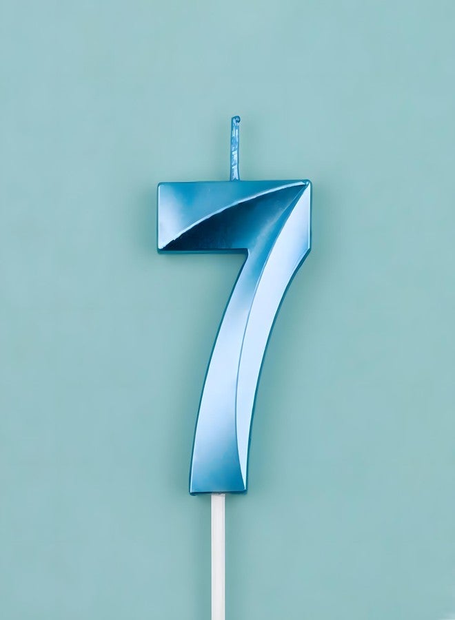 Juzfun Birthday Number Candles 7 Cake Topper Decoration Seventh Year Wedding Anniversary Party Metallic Blue Colour Size : Width 3.5 x Height 5 CM - Image 1